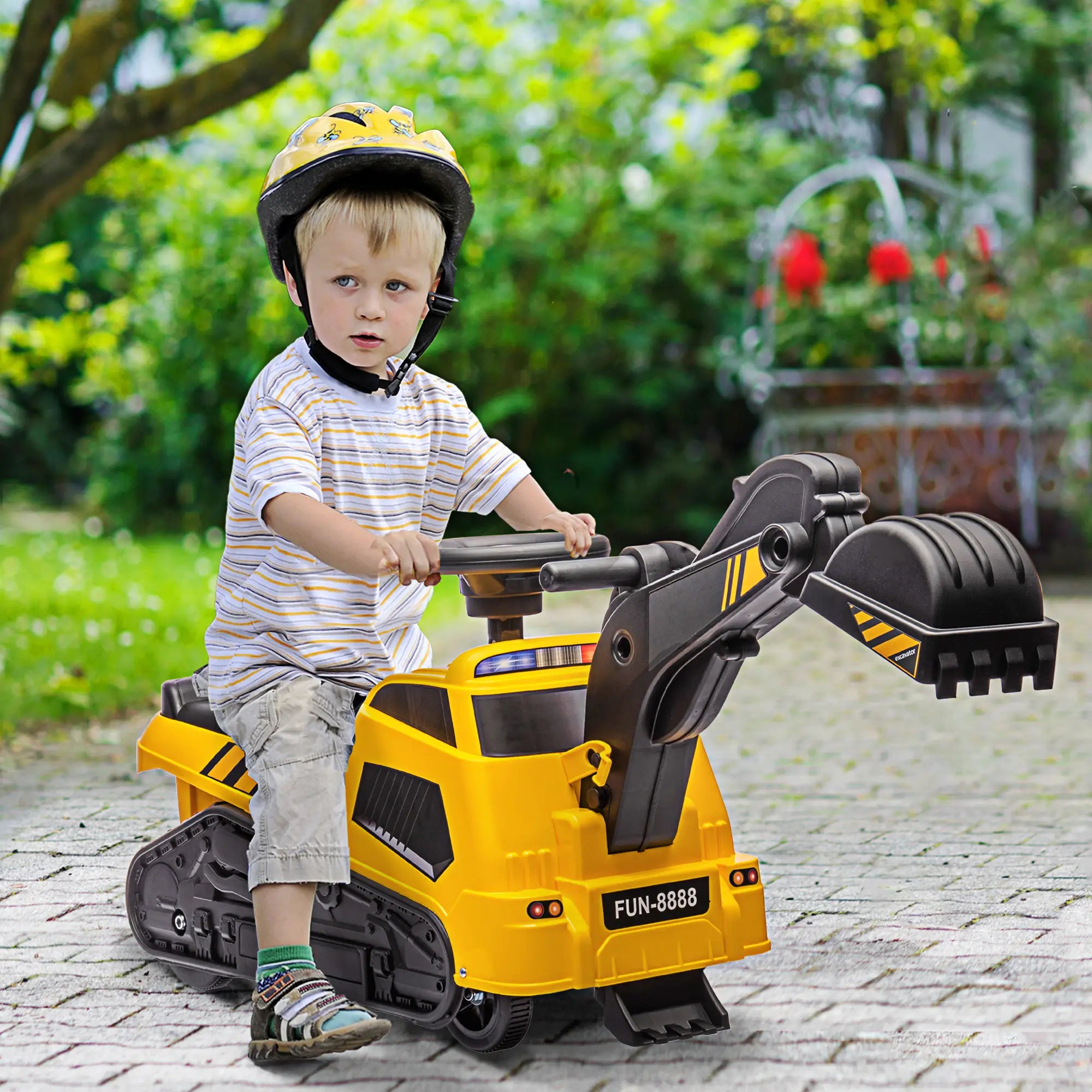 3 in 1 Ride on Excavator, Bulldozer, Road Roller, No Power, Yellow Toy Excavators at Gallery Canada