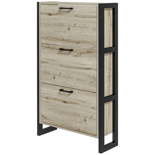 Shoe Cabinet, 3 Flip Drawer, Narrow for 15 Pairs, Walnut Shoe Storage Cabinets & Racks Walnut, Black at Gallery Canada