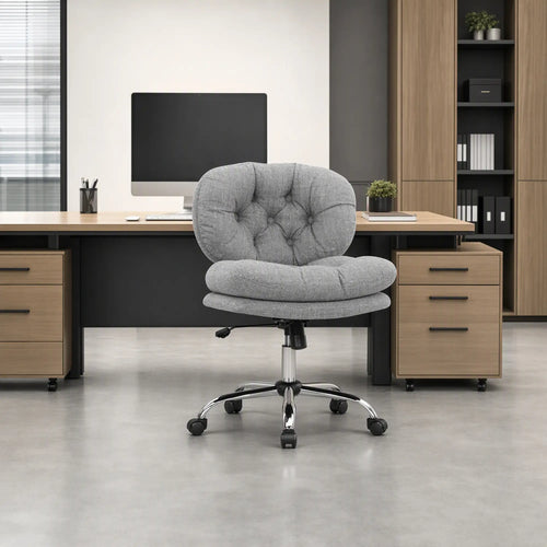 Armless Office Chair, Wide Padded Seat, Adjustable Height, Tilt Function, Grey