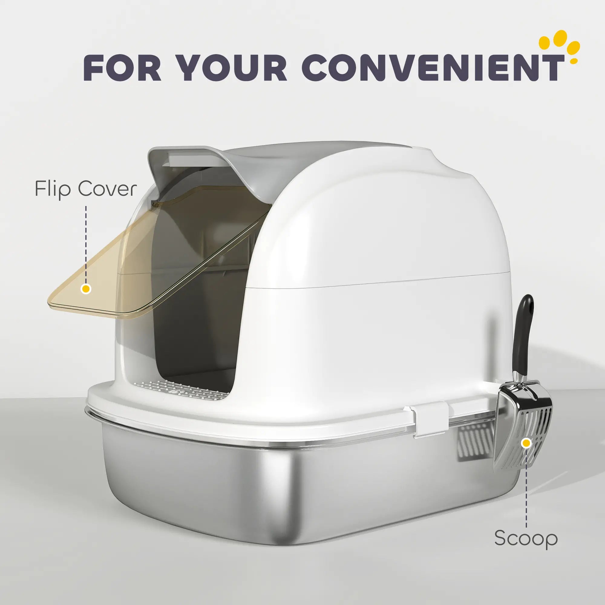 XL Stainless Steel Cat Litter Box with Lid, Enclosed, Scoop Included Cat Litter Box Enclosures at Gallery Canada