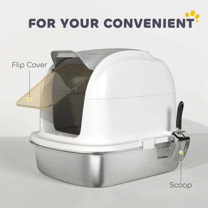 XL Stainless Steel Cat Litter Box with Lid, Enclosed, Scoop Included Cat Litter Box Enclosures at Gallery Canada