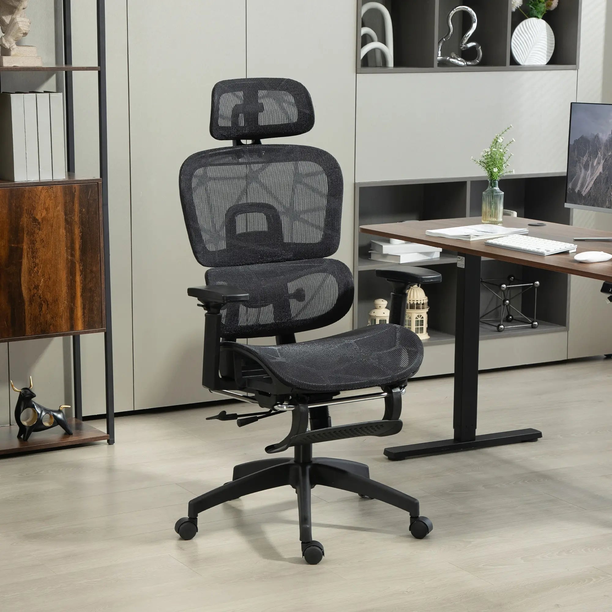 Mesh Office Chair, 3D Armrest, High Back, Lumbar Support, 135° Recline, Adjustable Headrest, Black Executive & Manager Chairs at Gallery Canada