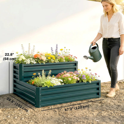 2 Tier Galvanized Raised Garden Bed, Steel Planter Box, 47" x 40" x 23", Green Raised Garden Beds at Gallery Canada