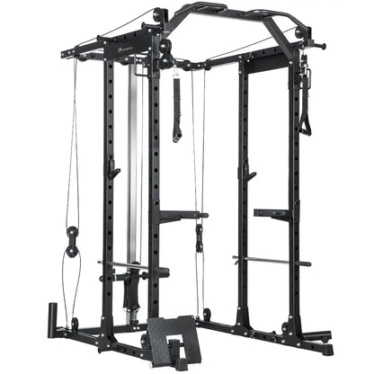 Multi-Functional Power Rack, Smith Machine Cable Crossover System Power Towers Black at Gallery Canada