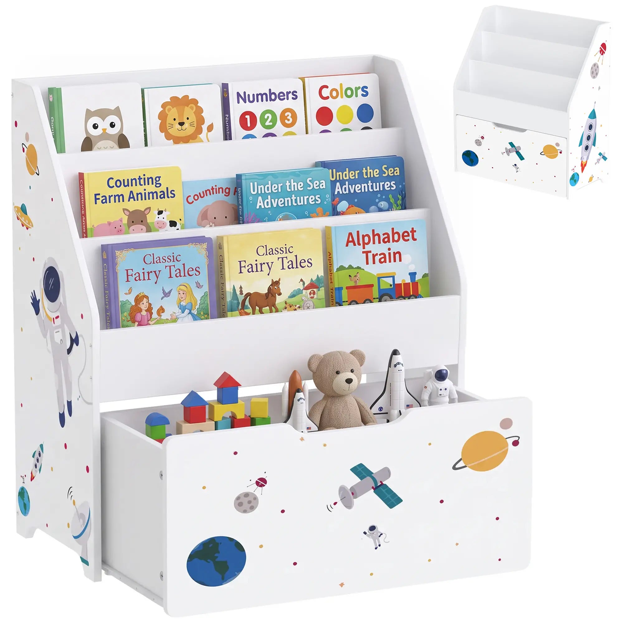 3-Tier Kids Bookshelf, Moveable Drawer, Ages 3-8, White Bookshelves & Bookcases at Gallery Canada
