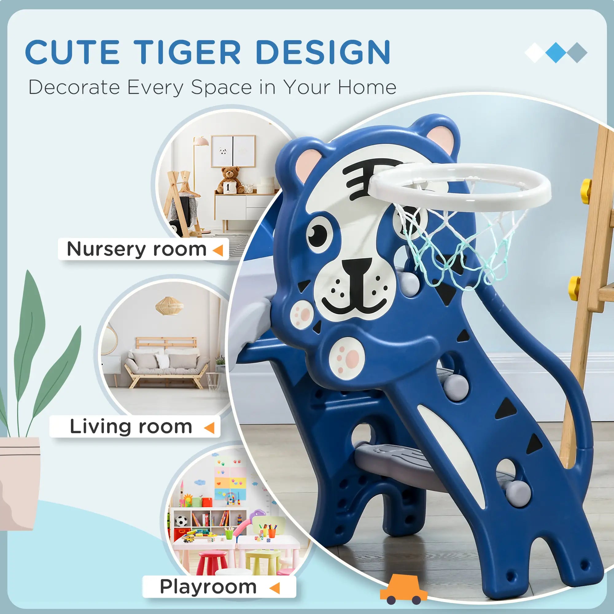 3 in 1 Toddler Slide, Basketball Hoop, Climber, 18-36 Months, Blue Gym Sets & Swings at Gallery Canada