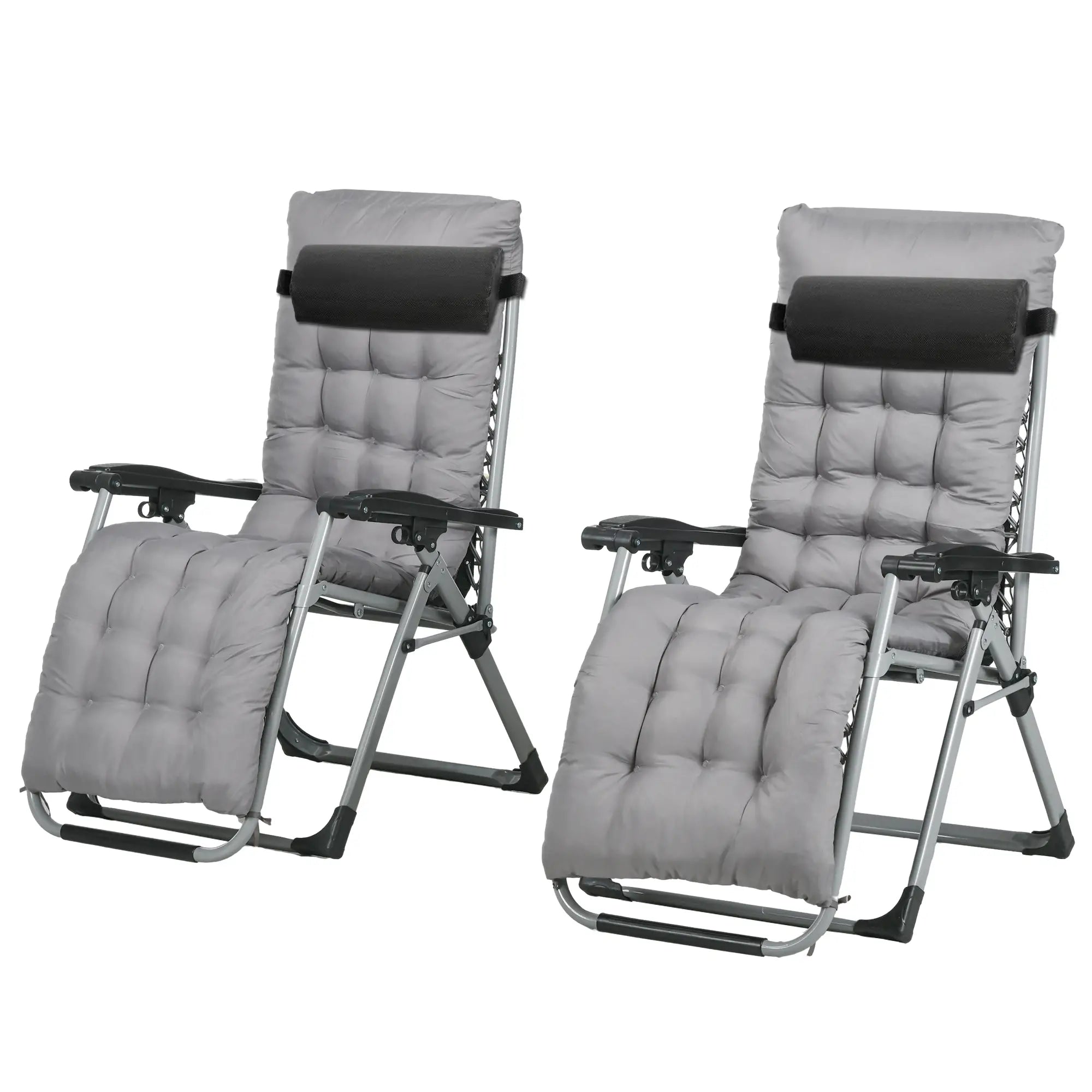 Folding Garden Chairs, Set of 2, Reclining Zero Gravity, Dark Grey Lounger Chairs Dark Grey at Gallery Canada