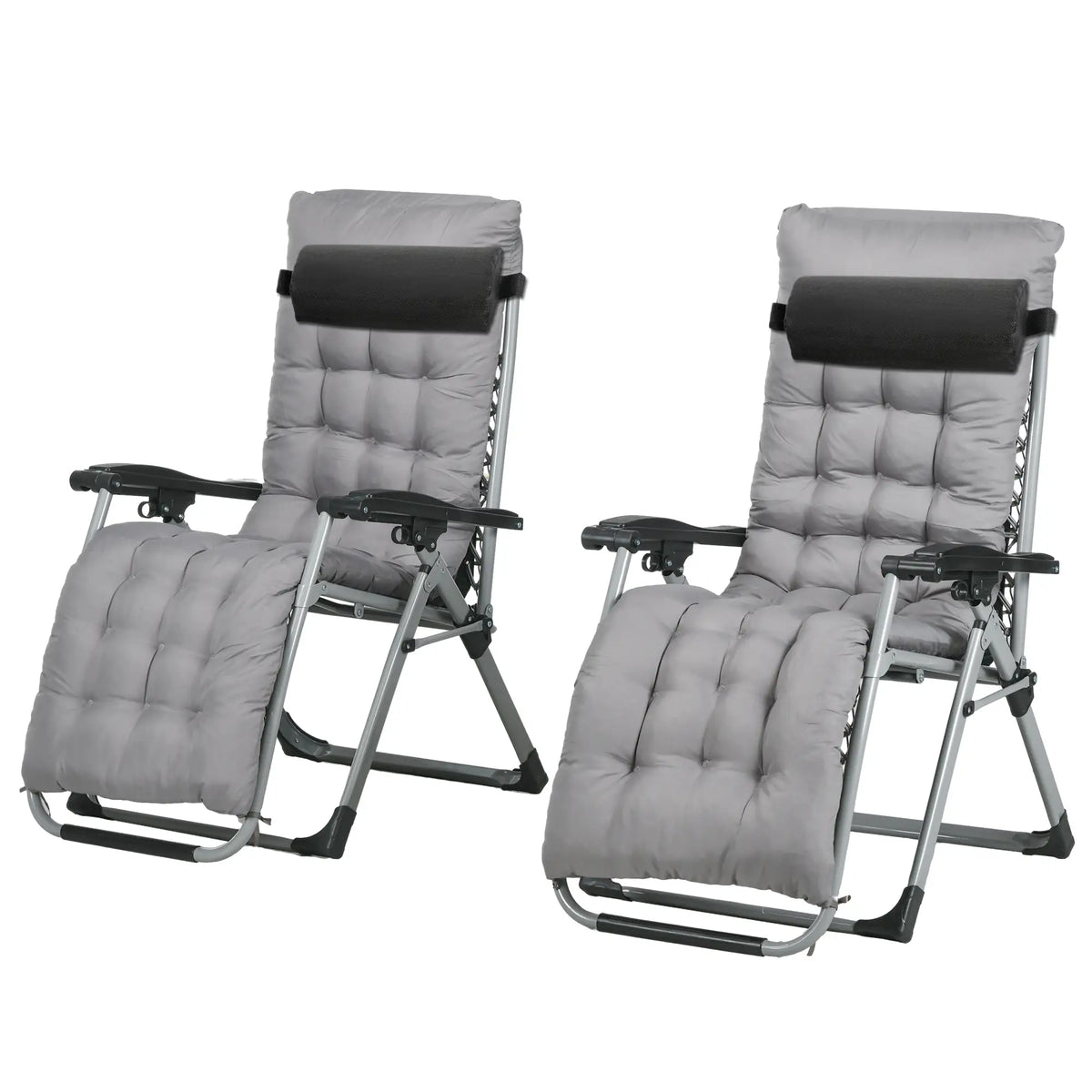Folding Garden Chairs, Set of 2, Reclining Zero Gravity, Dark Grey Lounger Chairs Dark Grey at Gallery Canada