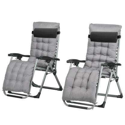 Folding Garden Chairs, Set of 2, Reclining Zero Gravity, Dark Grey Lounger Chairs Dark Grey at Gallery Canada
