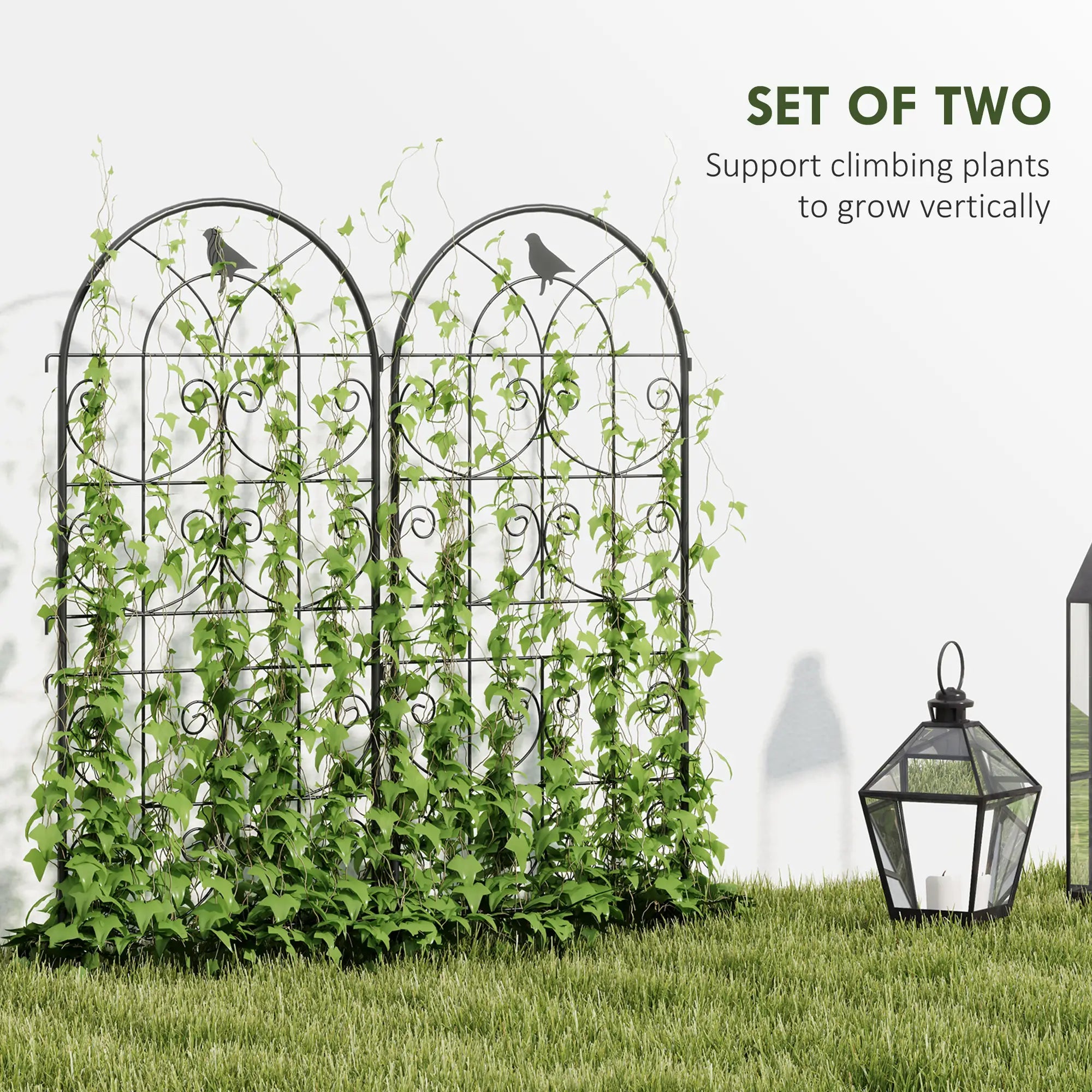 Metal Garden Trellis Set, Bird Design, 19.7