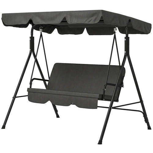 3-Seater Outdoor Porch Swing With Canopy, Black
