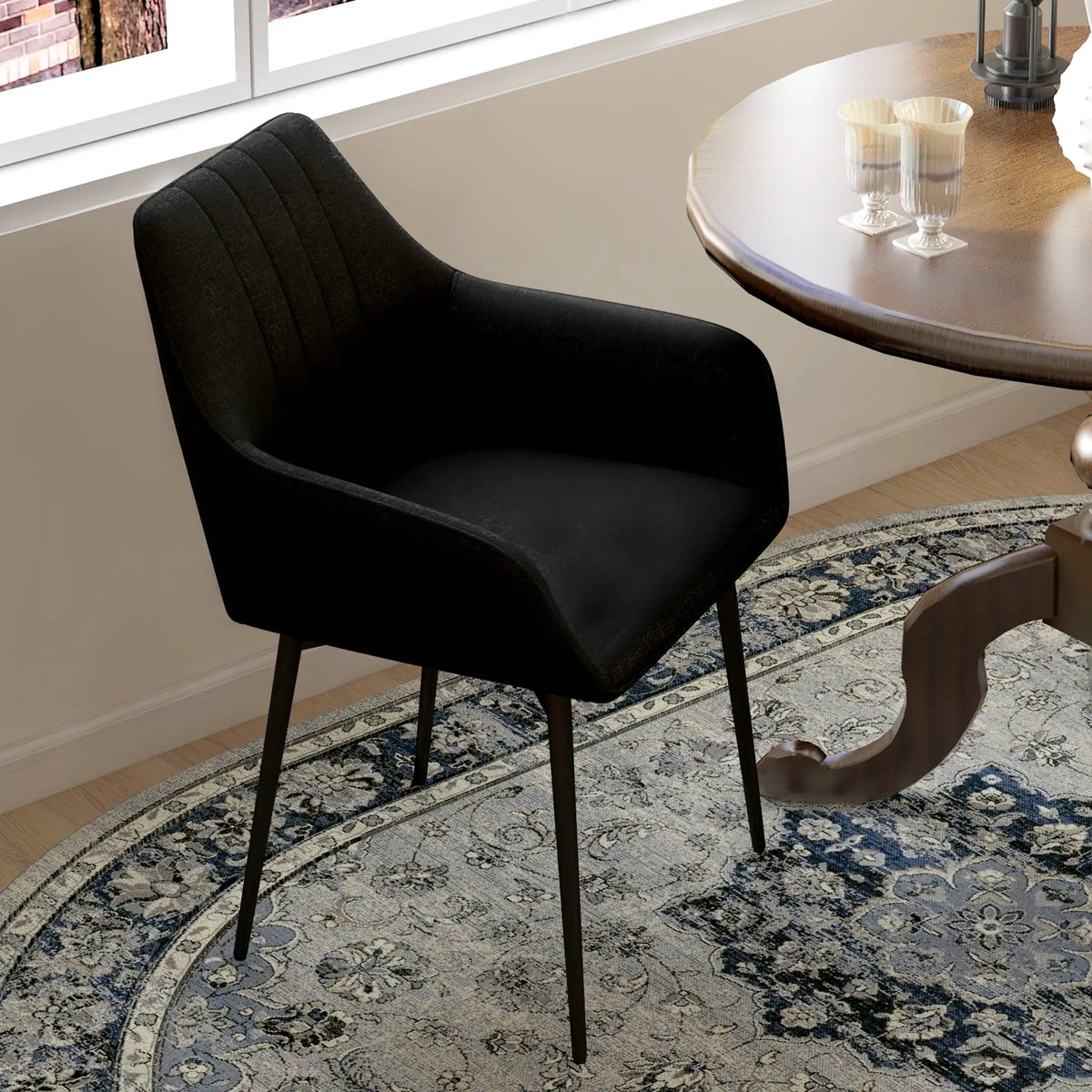 Dining Chairs Set of 2, Upholstered Linen Fabric, Metal Legs, Black Dining Chairs at Gallery Canada
