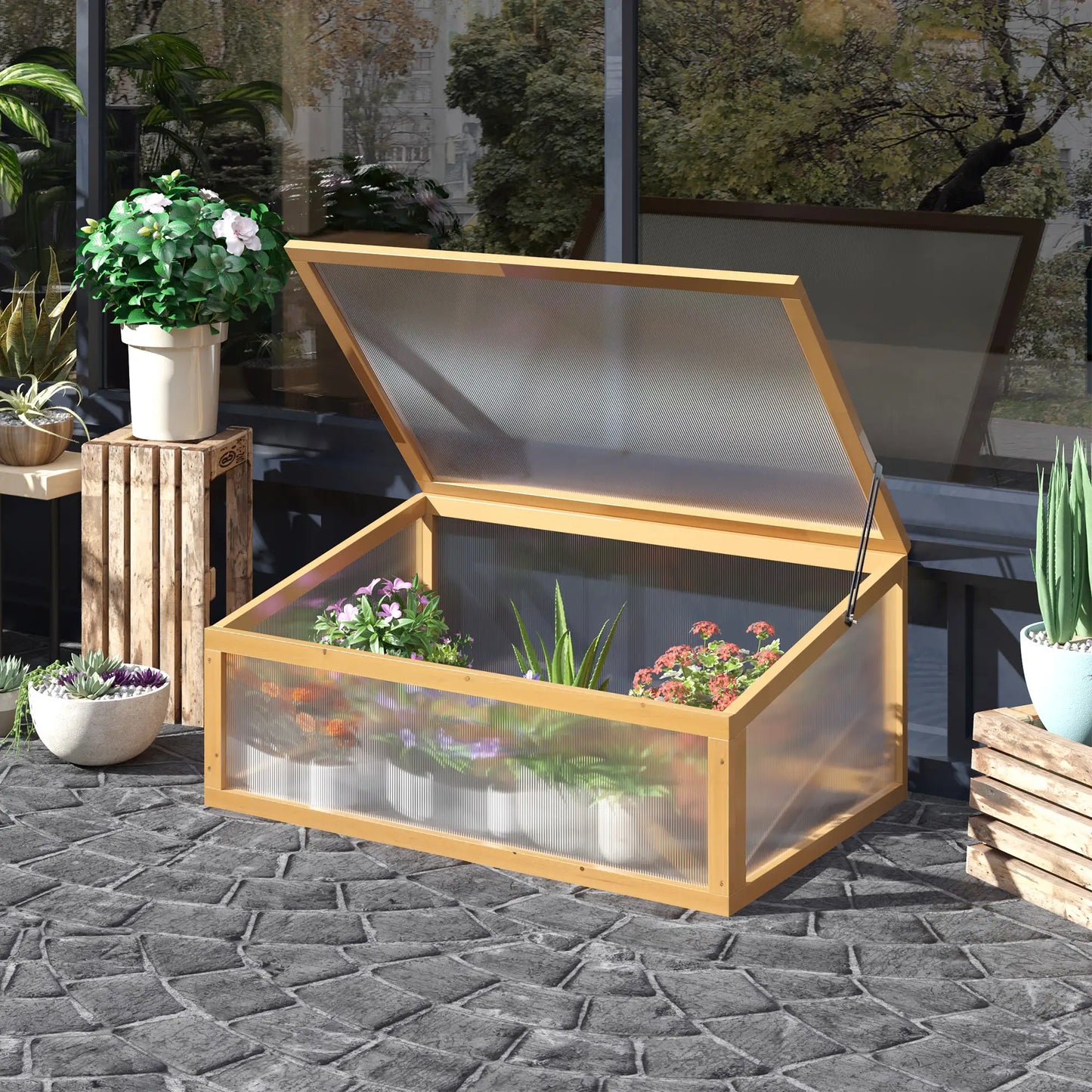 Portable Wooden Cold Frame Greenhouse, Openable Top, 35.5"x23.5"x15.75", Light Brown Cold Frame Greenhouses at Gallery Canada