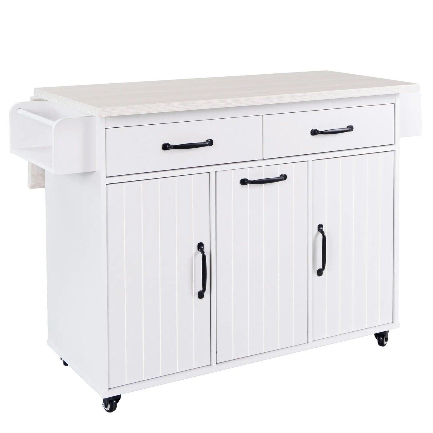 Kitchen Island with Tilt-Out Trash Cabinet, Adjustable Shelf, 51" L x 20" W x 35" H, White Kitchen Islands & Kitchen Carts at Gallery Canada