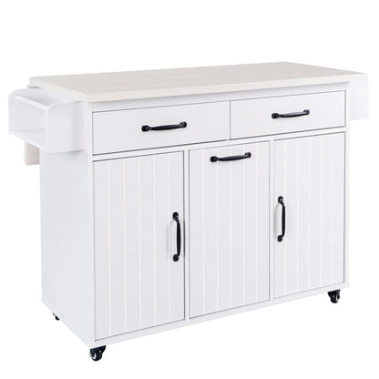 Kitchen Island with Tilt-Out Trash Cabinet, Adjustable Shelf, 51" L x 20" W x 35" H, White Kitchen Islands & Kitchen Carts at Gallery Canada