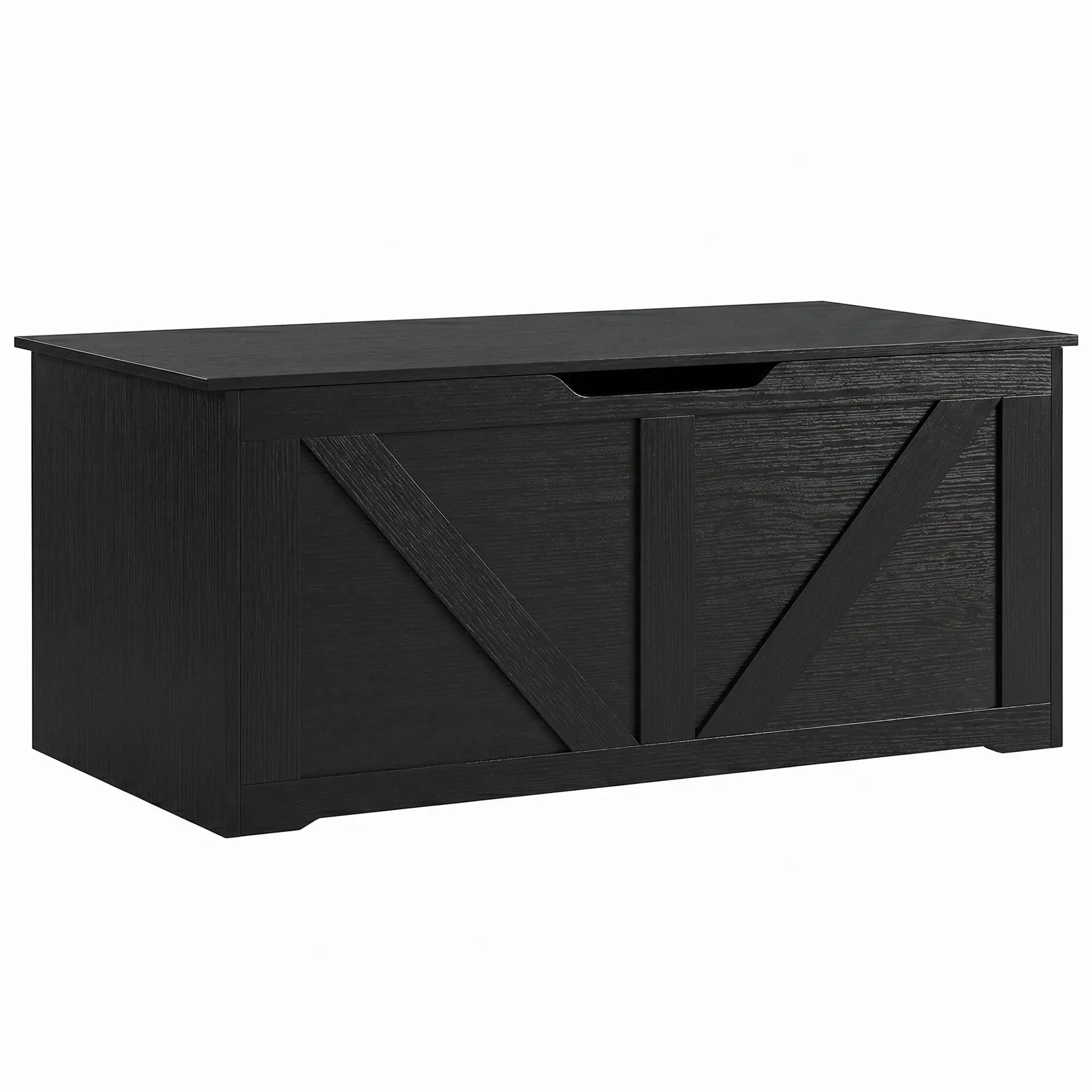 39.4 In Storage Chest With 2 Safety Hinges, White Wood Grain, White Storage Ottomans & Benches Black Wood Grain at Gallery Canada