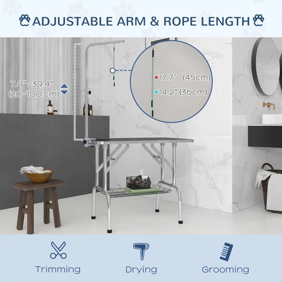 Foldable Dog Grooming Table, Height Adjustable Arm, Storage Shelf, Black Dog Grooming Tables at Gallery Canada