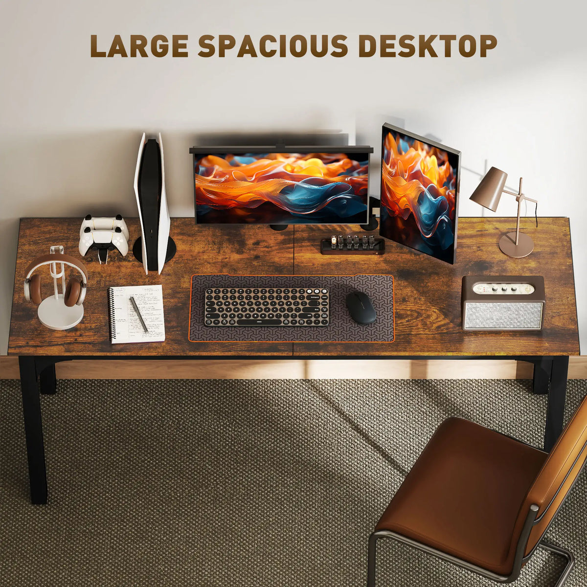 71" Computer Desk, Metal Legs, Rustic Brown Computer Desks at Gallery Canada