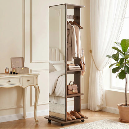 Full Length Floor Mirror With Storage Shelves, Wood Grain, Brown Full Length Mirrors at Gallery Canada