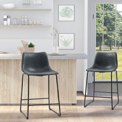 Vintage PU Leather Counter Height Bar Stools, Set of 2, Black