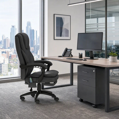 High Back Office Chair, 6-Point Vibration Massage, Reclining, 360° Swivel, Height Adjustable, Retractable Footrest Massage Chairs at Gallery Canada