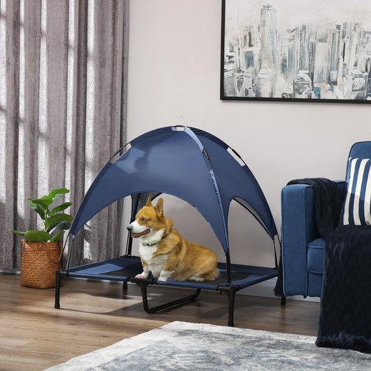 Elevated Dog Bed with Canopy, Portable Raised Dog Cot, L Size, 36" x 30" x 35", Dark Blue Elevated Dog Beds Blue, Black at Gallery Canada
