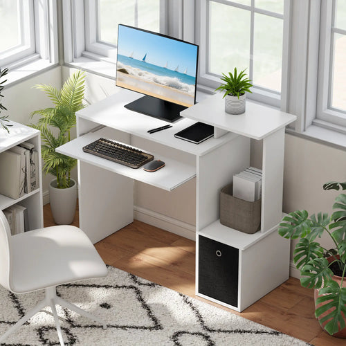 Computer Desk, Sliding Keyboard Tray, Storage Drawer, White