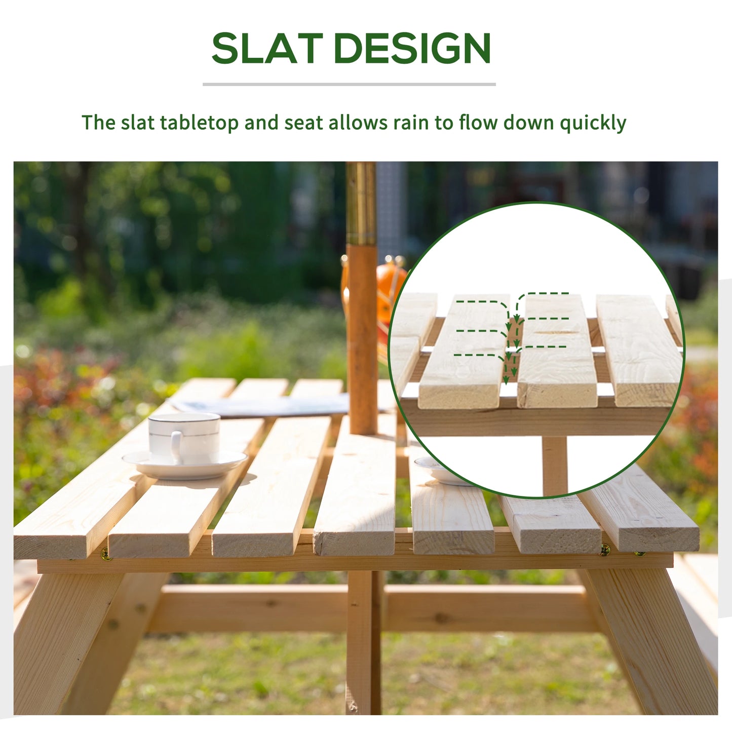 Wood Picnic Table, Camping Bench Set, Umbrella Hole, Outdoor, Natural Picnic Tables & Camping Chairs at Gallery Canada