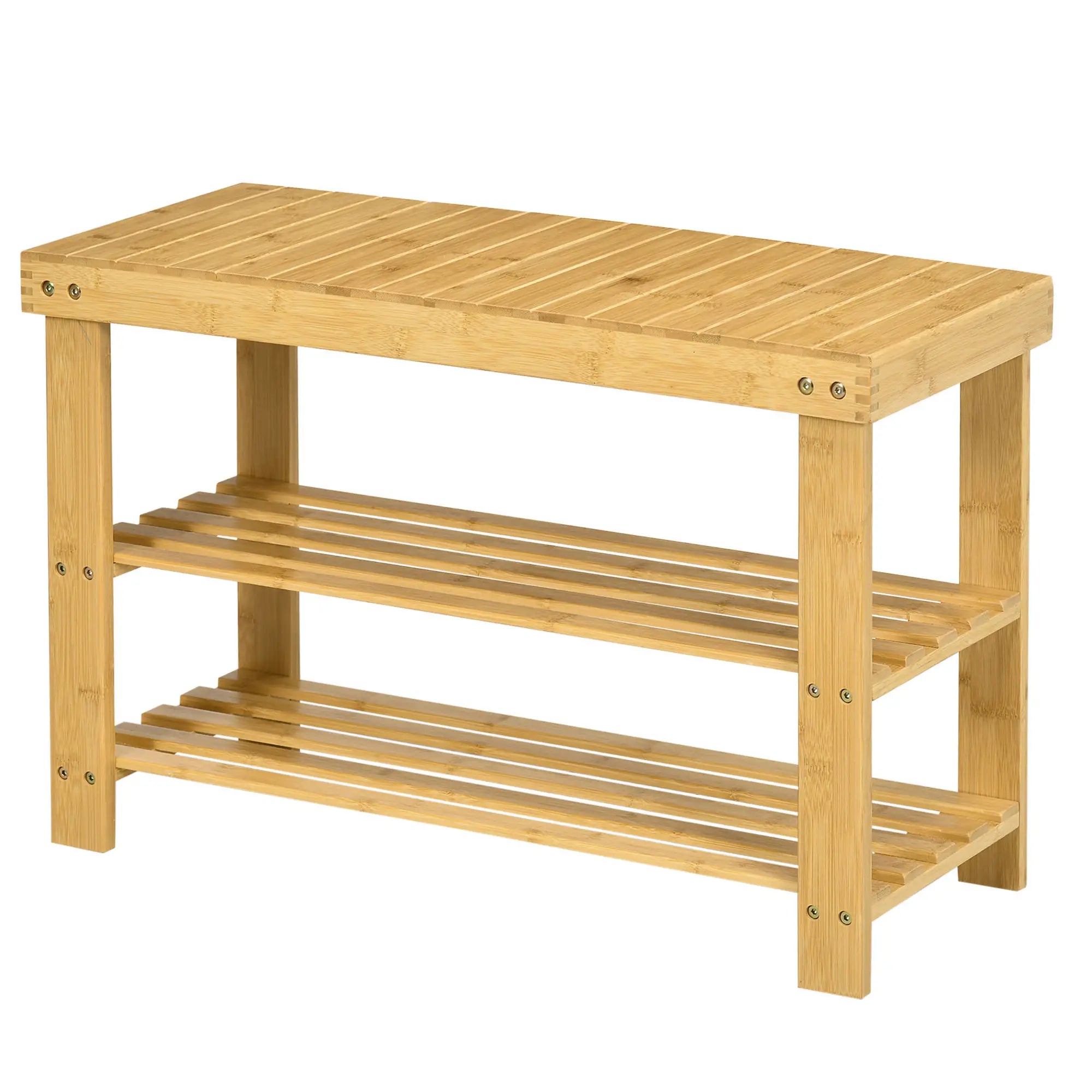 3-Tier Bamboo Shoe Bench, Natural Wood, 2 Shelves Shoe Storage Cabinets & Racks at Gallery Canada