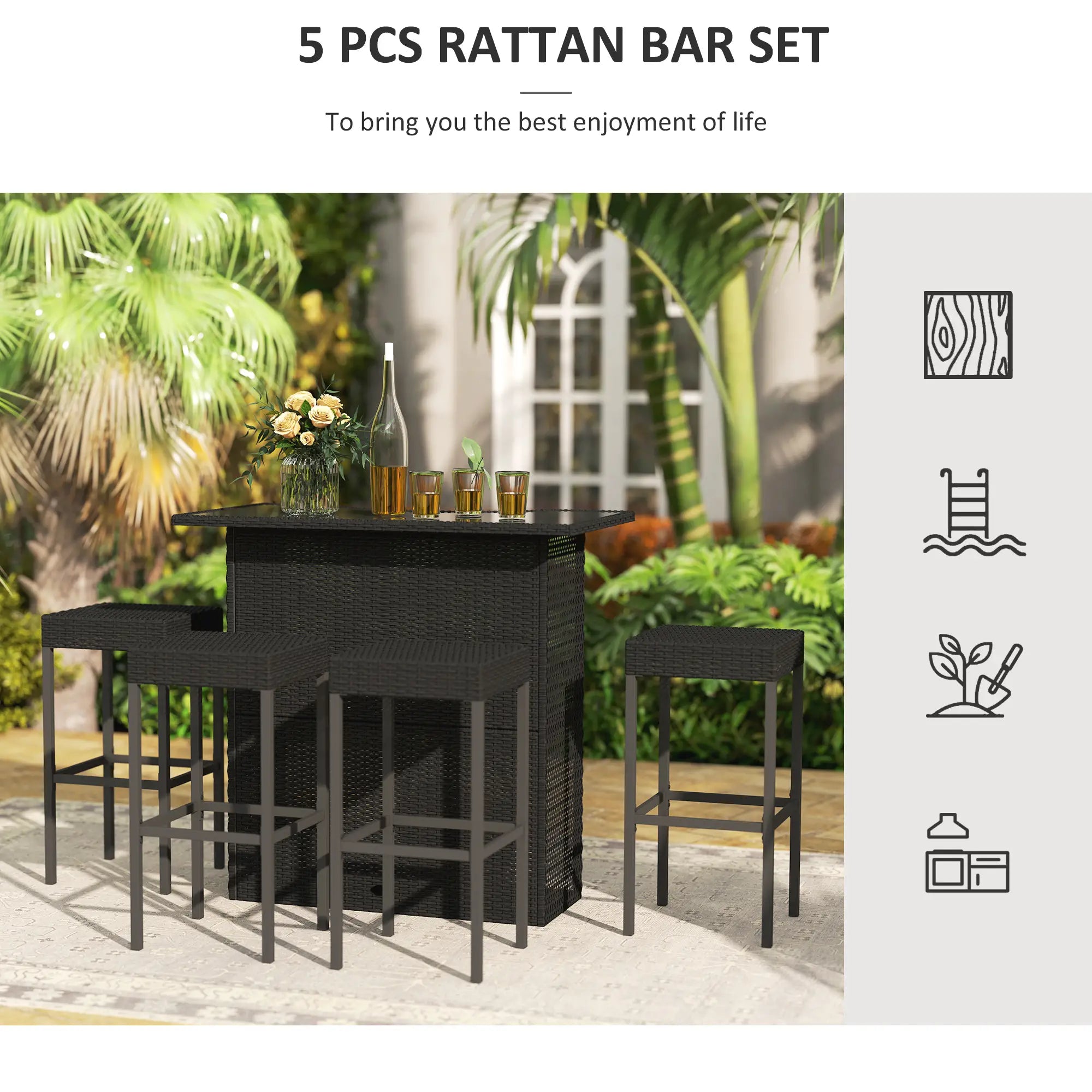 5-Piece Patio Bar Set, Outdoor PE Rattan Table and Chairs, Black Bistro Sets at Gallery Canada