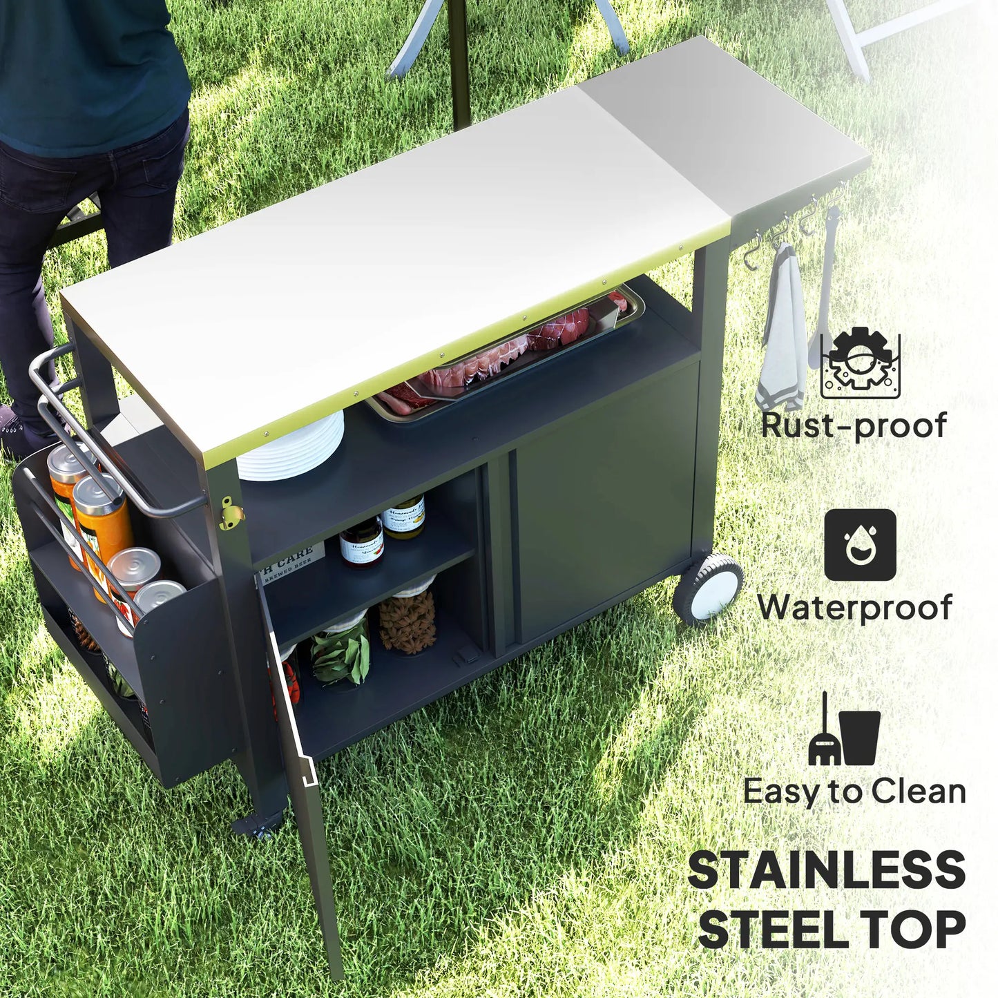 Outdoor Grill Cart With Foldable Side Table, Stainless Steel Tabletop, Pizza Oven Stand Outdoor Grill Carts at Gallery Canada