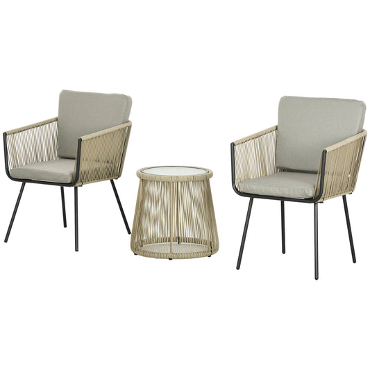 3 Piece Outdoor Patio Bistro Set, Wicker Rattan Furniture with Metal Legs for Garden, Backyard, Coffee and Light Grey Bistro Sets Coffee and Light Grey at Gallery Canada