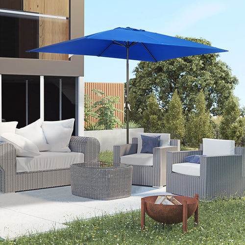 6.5x10ft Rectangle Patio Umbrella, Aluminum Frame, Crank Handle, Dark Blue