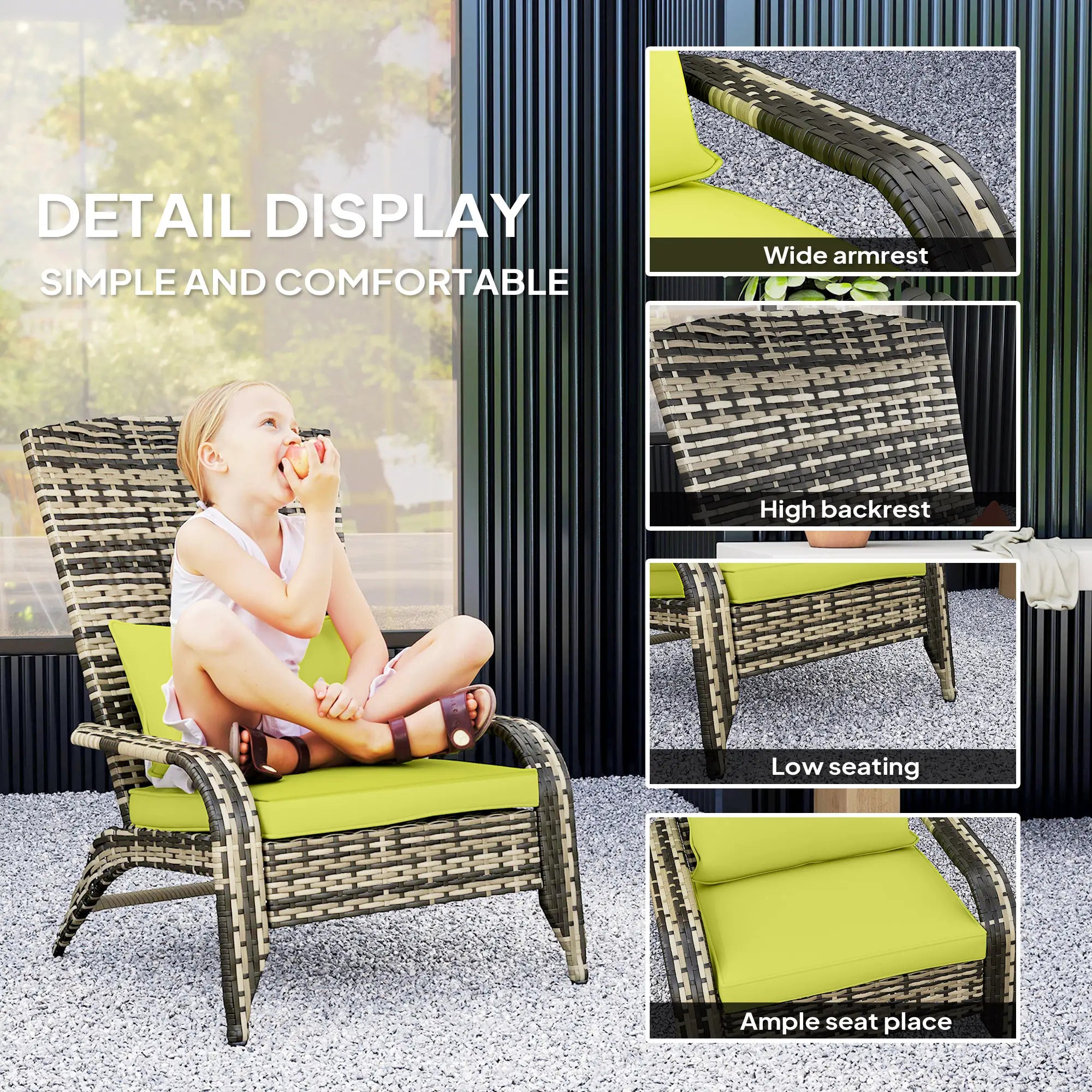 Wicker Adirondack Chair With Cushions, PE Rattan Fire Pit Chair, Green Patio Chairs at Gallery Canada