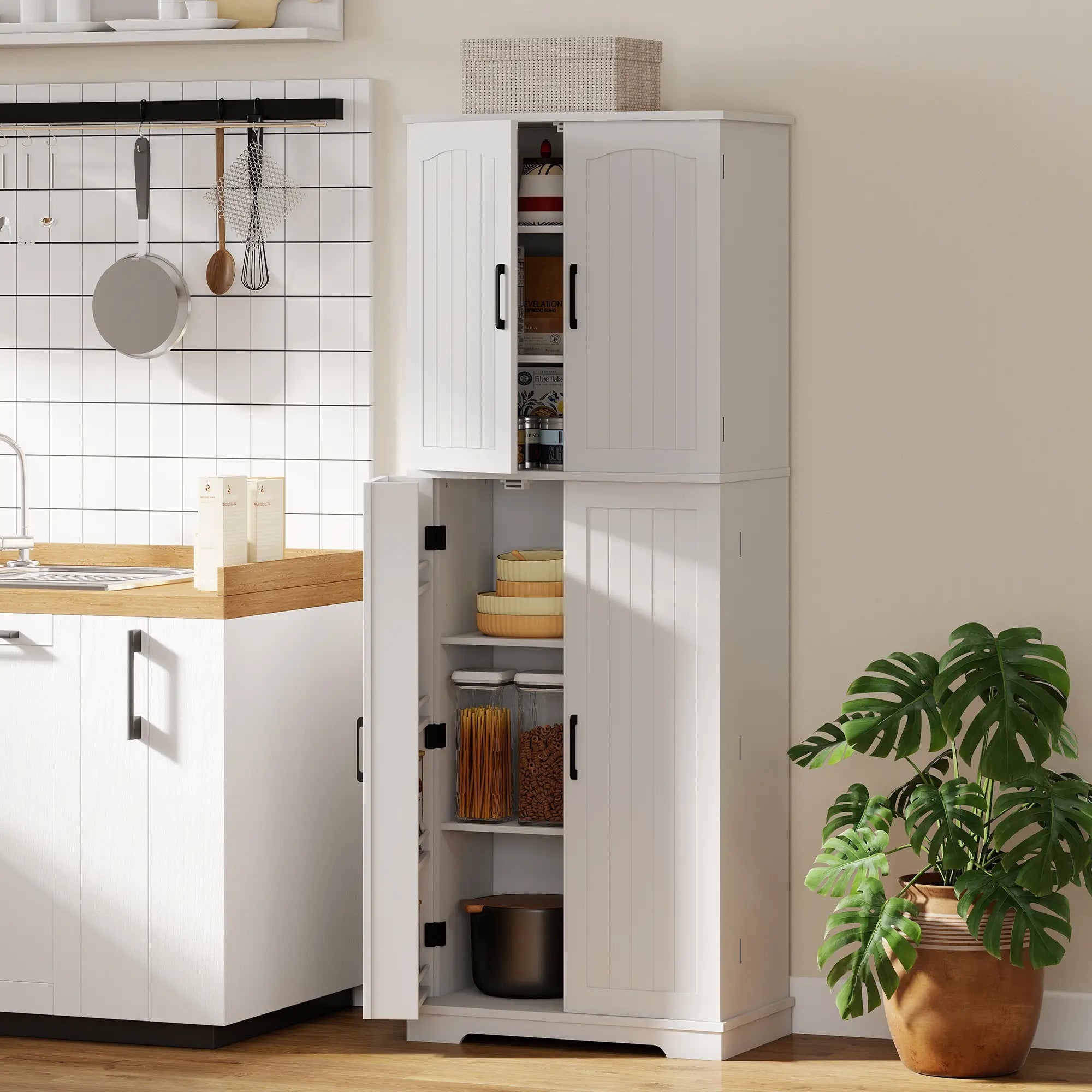 Tall Pantry Cabinet, 64 Inch, Adjustable Shelves, Spice Racks, White Kitchen Pantry Cabinets at Gallery Canada