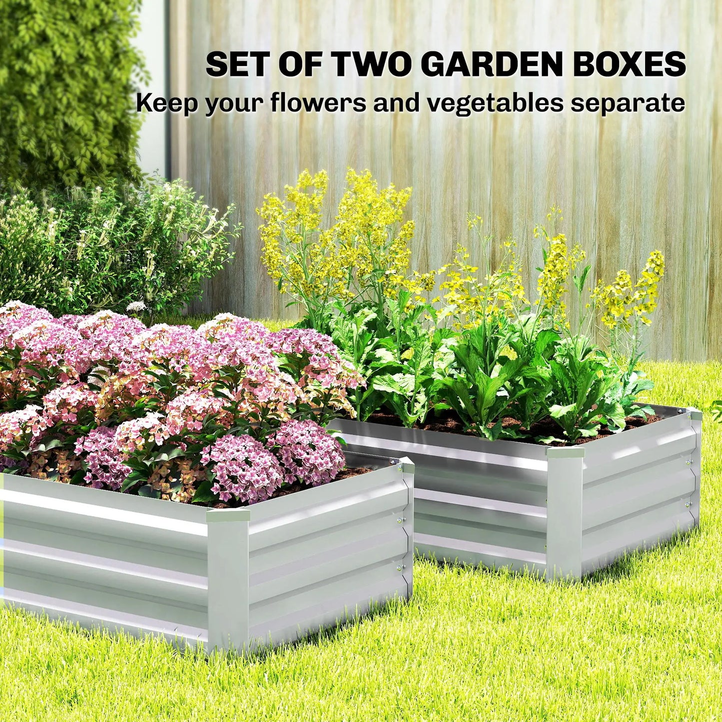Galvanized Raised Garden Beds, Set of 2, Planter Box, Grey Galvanized Planter Boxes at Gallery Canada