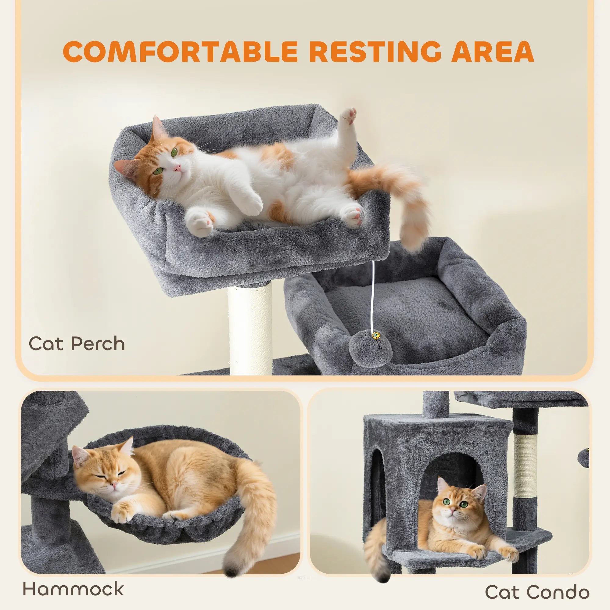 Cat Tree, 70 Inch Multi-Level Tower with Condos, Perches, Hammock, Dark Grey Cat Towers at Gallery Canada