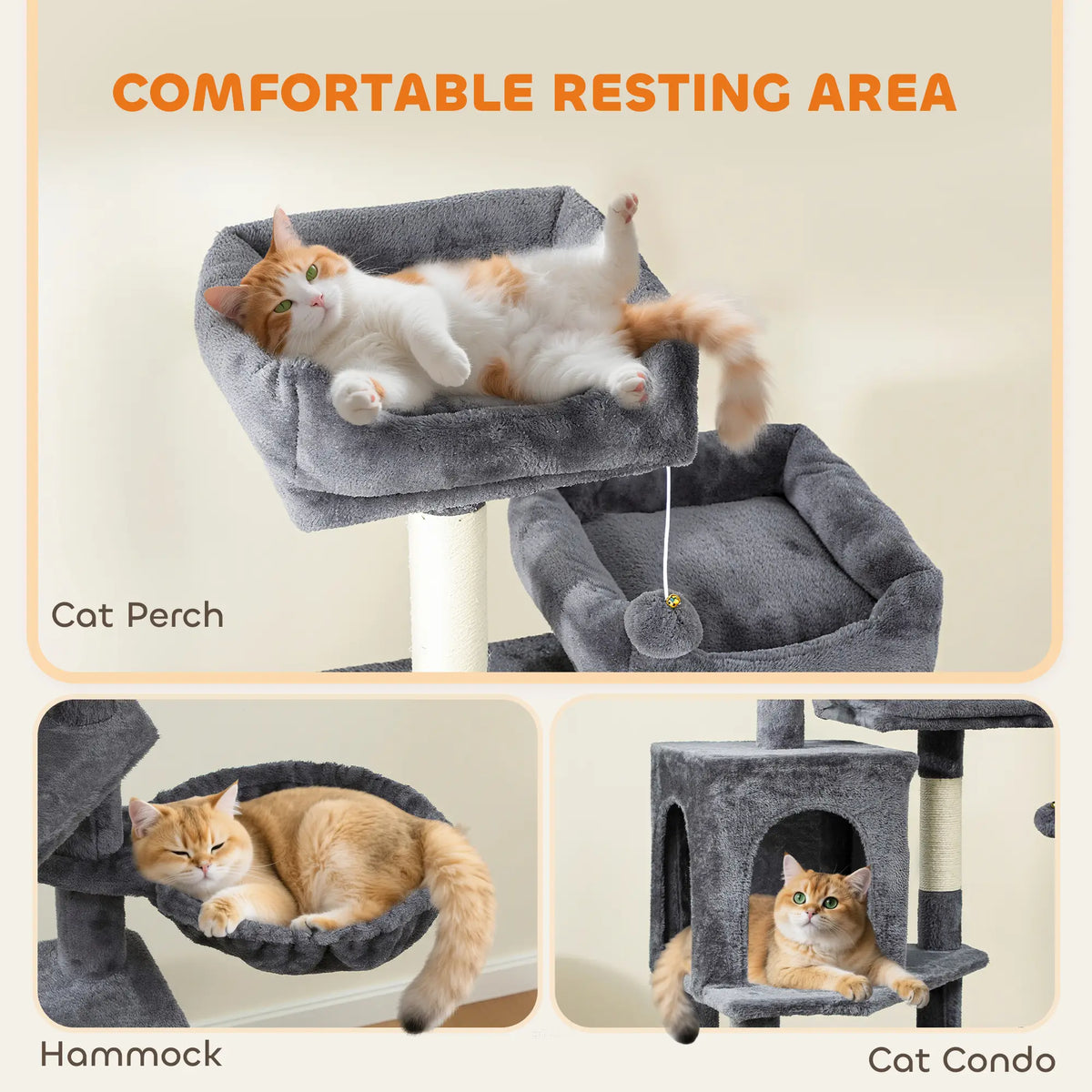 Cat Tree, 70 Inch Multi-Level Tower with Condos, Perches, Hammock, Dark Grey Cat Towers at Gallery Canada