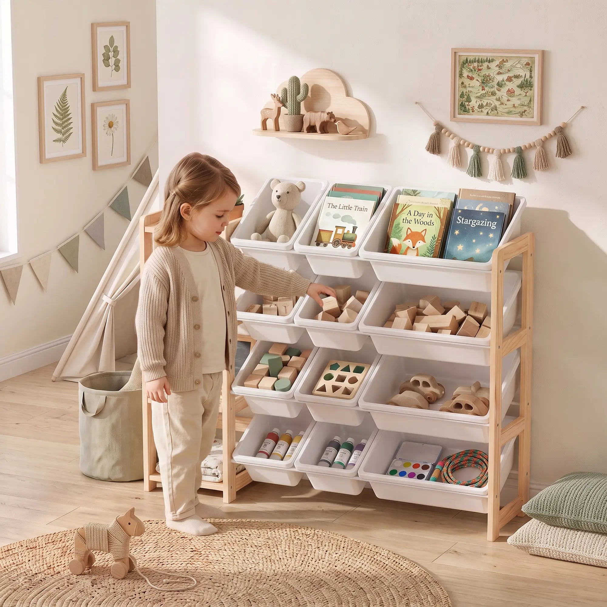 Kids Toy Storage Organizer, 3 Shelves, 12 Bins, Natural Baby & Kids Storage at Gallery Canada
