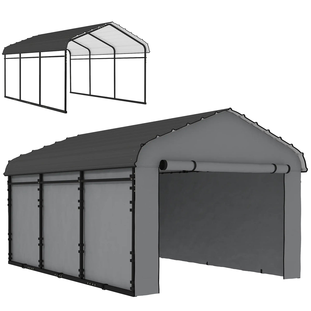 10' x 15' Metal Carport, Heavy Duty Garage Shelter, Light Grey