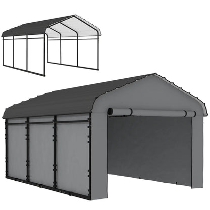 10' x 15' Metal Carport, Heavy Duty Garage Shelter, Light Grey