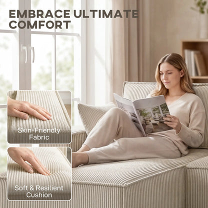 Modular U Shaped Sectional Sofa, Double Chaises, Spring Cushions, Beige