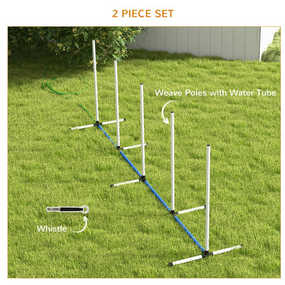 2PCs Dog Agility Kit, Weave Poles, Spray Tube, Whistle, Carry Bag, White Dog Agility Training Equipment at Gallery Canada