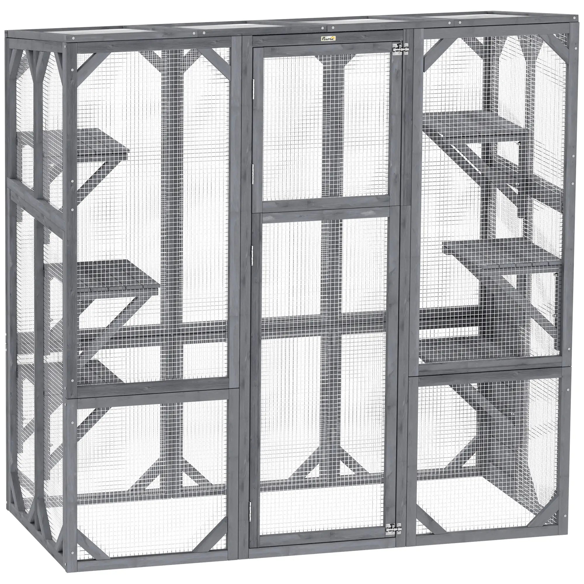 Outdoor Cat Enclosure, 6 Jumping Platforms, Weatherproof Roof, Large Door, 59