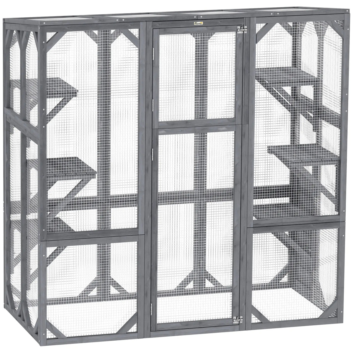 Outdoor Cat Enclosure, 6 Jumping Platforms, Weatherproof Roof, Large Door, 59" x 28" x 60", Grey Outdoor Cat Enclosures Grey at Gallery Canada
