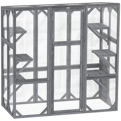 Outdoor Cat Enclosure, 6 Jumping Platforms, Weatherproof Roof, Large Door, 59" x 28" x 60", Grey Outdoor Cat Enclosures Grey at Gallery Canada