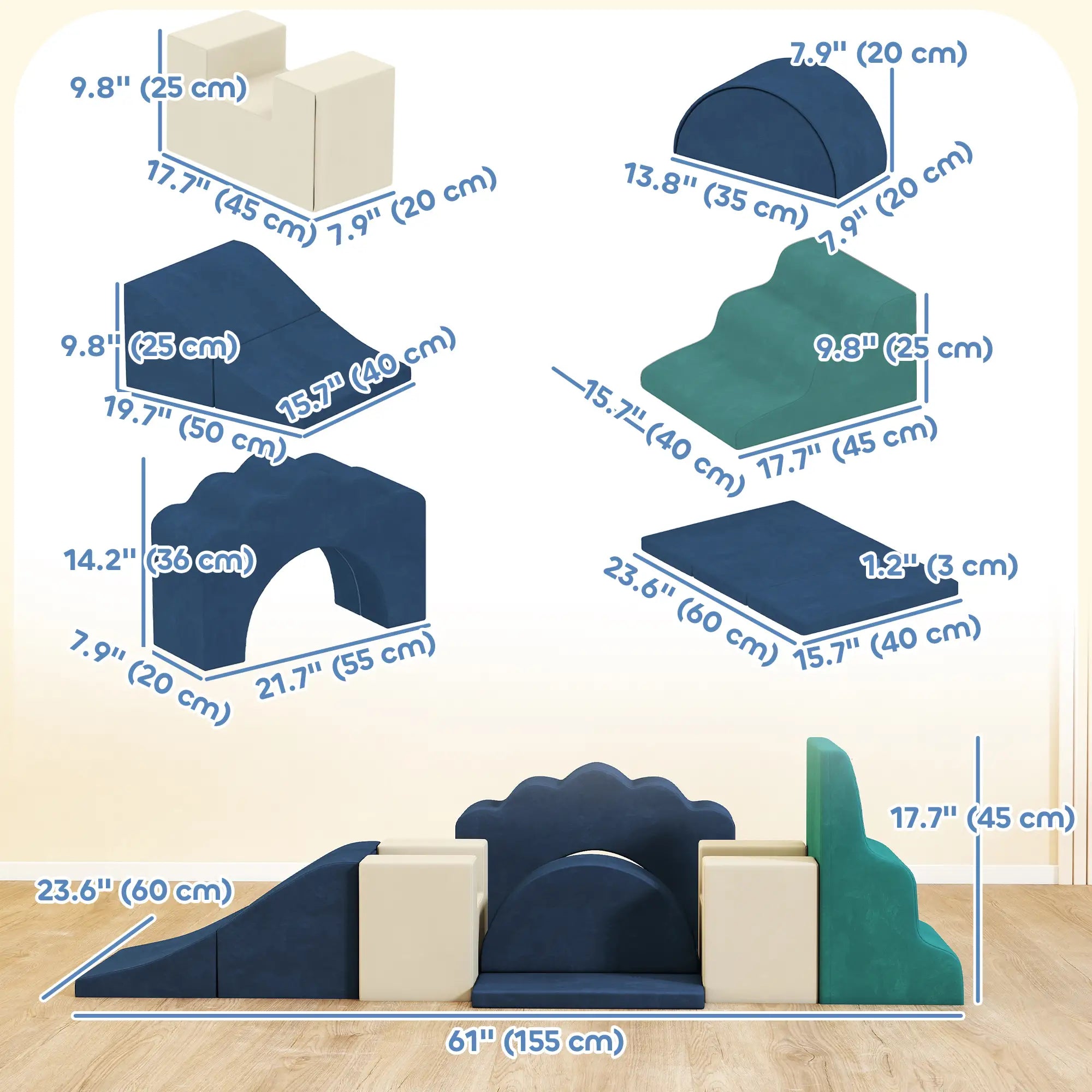 7-Piece Baby Soft Play Set, Indoor Gym for Crawling, Navy Blue Kids Gym & Playmats at Gallery Canada