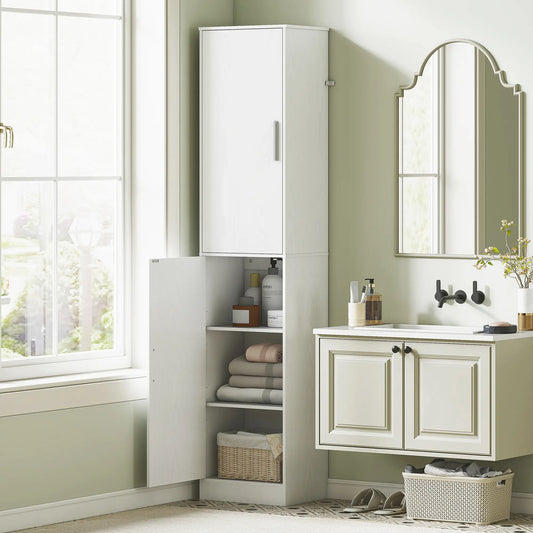 Tall Bathroom Cabinet, Slim Floor Cabinet, 2 Doors, 4 Shelves, White Freestanding Bathroom Cabinets White at Gallery Canada