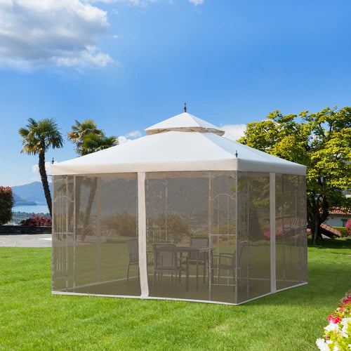 10' x 10' Steel Outdoor Gazebo, Removable Mesh Curtains, Beige