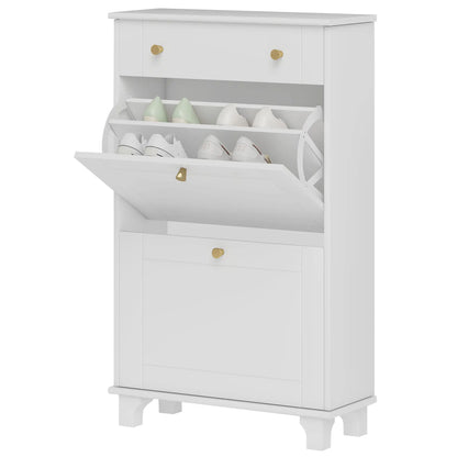 Slim Shoe Storage, 2 Flip Drawers, Adjustable Shelves, 8 Pair, White Shoe Storage Cabinets & Racks at Gallery Canada